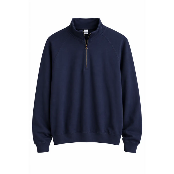 Men’s Navy Quarter-Zip Pullover Sweatshirt – Lightweight Mock Neck Fleece - Men’s Quarter-Zip Pullover Sweatshirt