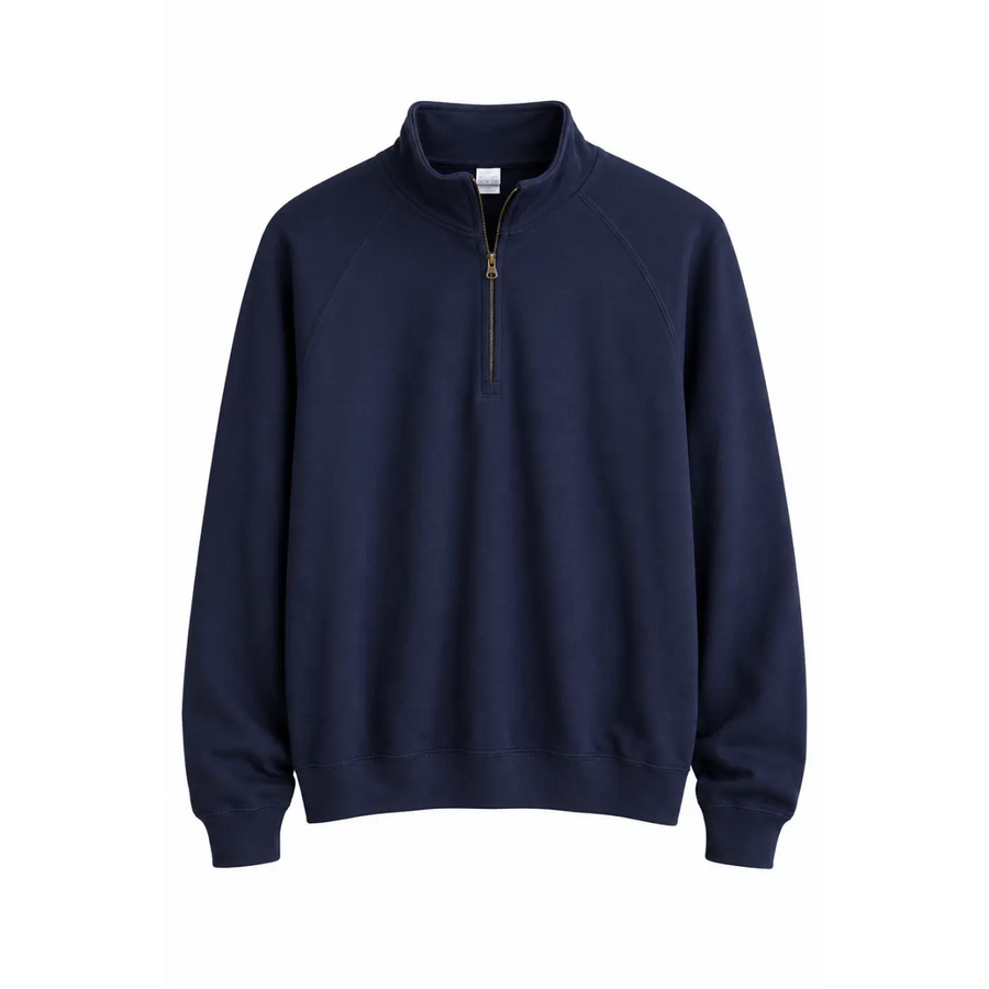 Men’s Navy Quarter-Zip Pullover Sweatshirt – Lightweight Mock Neck Fleece - Men’s Quarter-Zip Pullover Sweatshirt