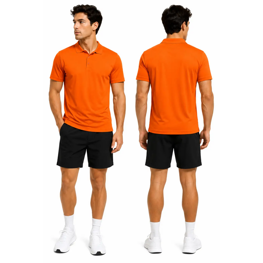 Men’s Orange Performance Polo Shirt – Moisture Wicking Athletic Golf Polo