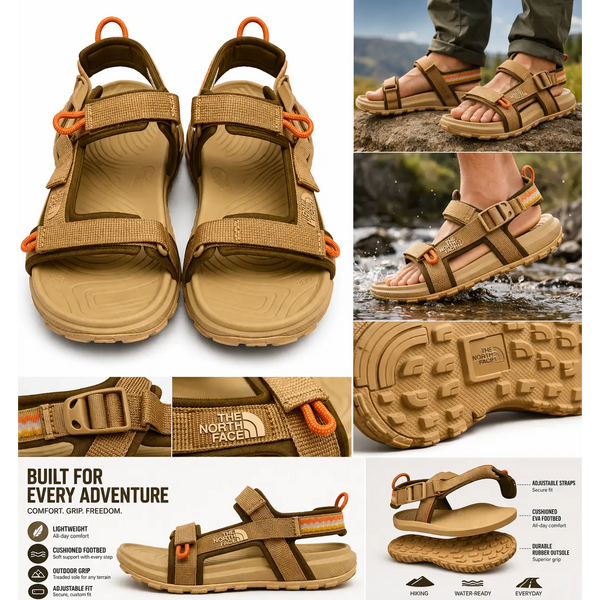 Men’s Outdoor Adventure Sandals – Lightweight Adjustable Hiking & Water-Ready Sandals (Khaki)
