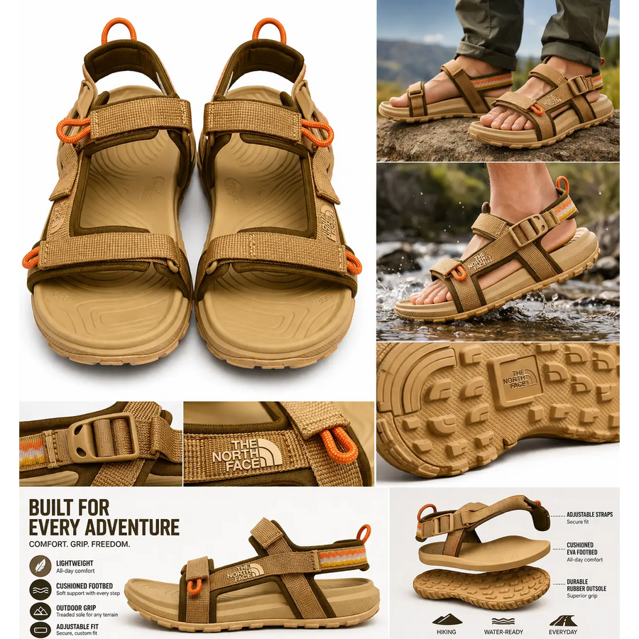 Men’s Outdoor Adventure Sandals – Lightweight Adjustable Hiking & Water-Ready Sandals (Khaki)