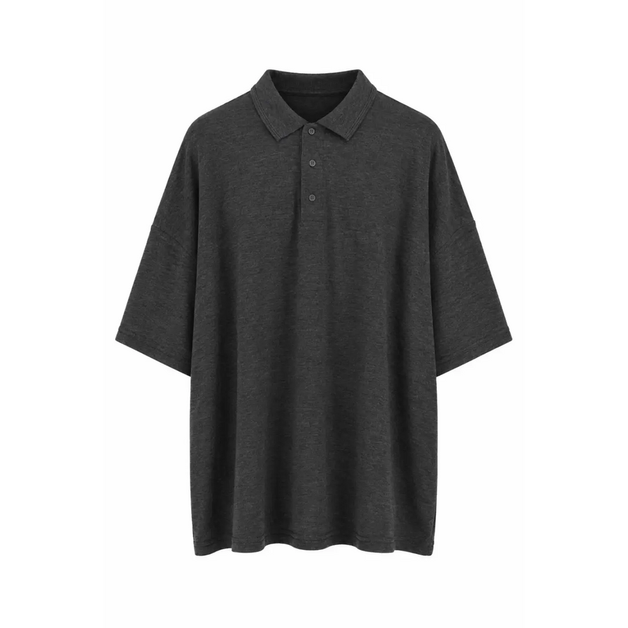 Men’s Oversized Charcoal Drop Shoulder Polo Shirt – Relaxed Streetwear Fit - Men’s Oversized Polo Shirt