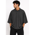 Men’s Oversized Charcoal Drop Shoulder Polo Shirt – Relaxed Streetwear Fit - Men’s Oversized Polo Shirt