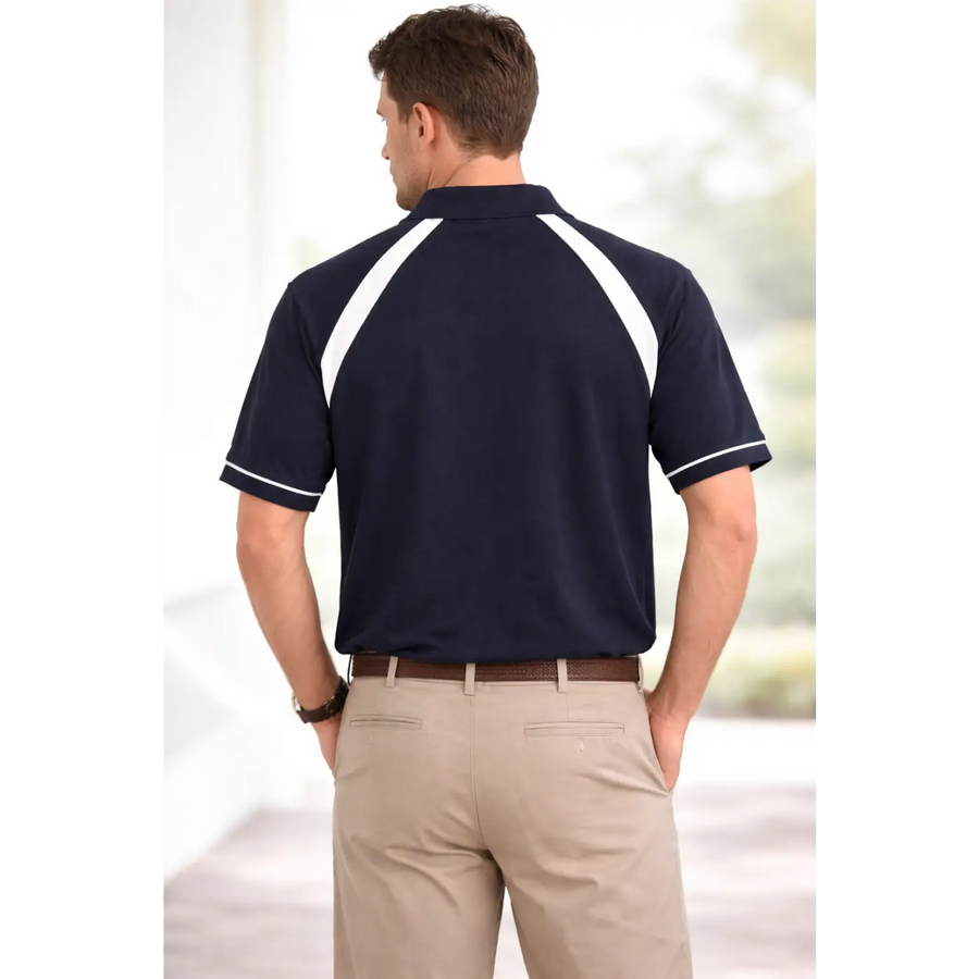 Men’s Performance Polo Shirt – Contrast Panel Athletic Fit (Navy/White) - Shirts / Polo Shirts