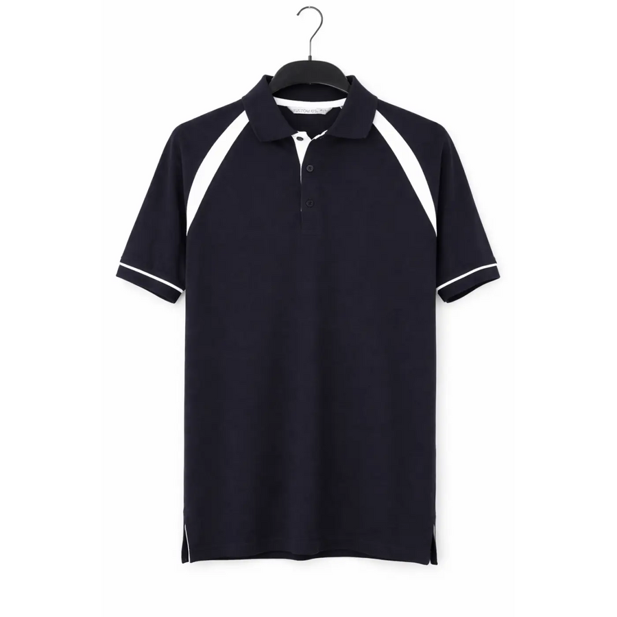 Men’s Performance Polo Shirt – Contrast Panel Athletic Fit (Navy/White) - Shirts / Polo Shirts