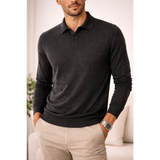Men’s Premium Long Sleeve Polo Shirt – Soft Knit Casual Slim Fit Top (Charcoal Grey) - Shirts / Polo Shirts