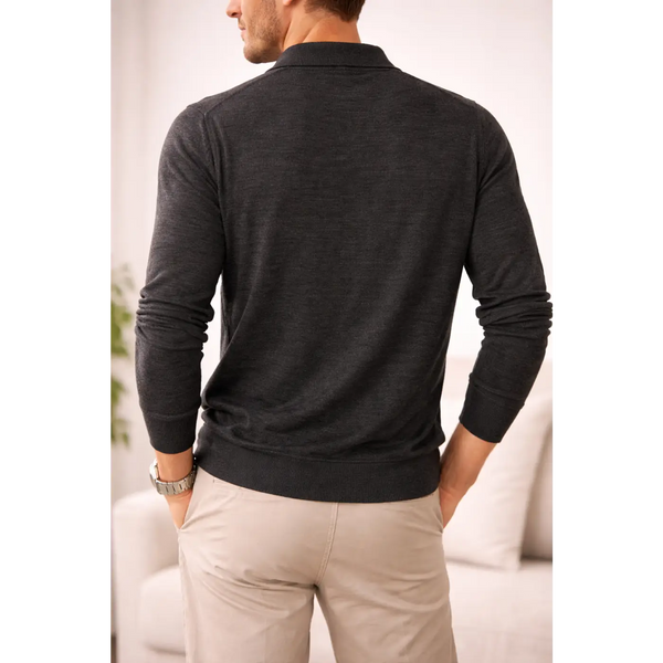 Men’s Premium Long Sleeve Polo Shirt – Soft Knit Casual Slim Fit Top (Charcoal Grey) - Shirts / Polo Shirts