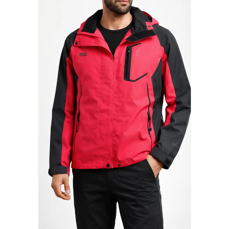 Men’s Red & Black Waterproof Hooded Jacket – Windproof Outdoor Softshell Coat - Jackets