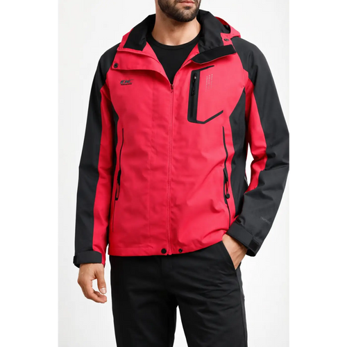 Men’s Red & Black Waterproof Hooded Jacket – Windproof Outdoor Softshell Coat - Jackets
