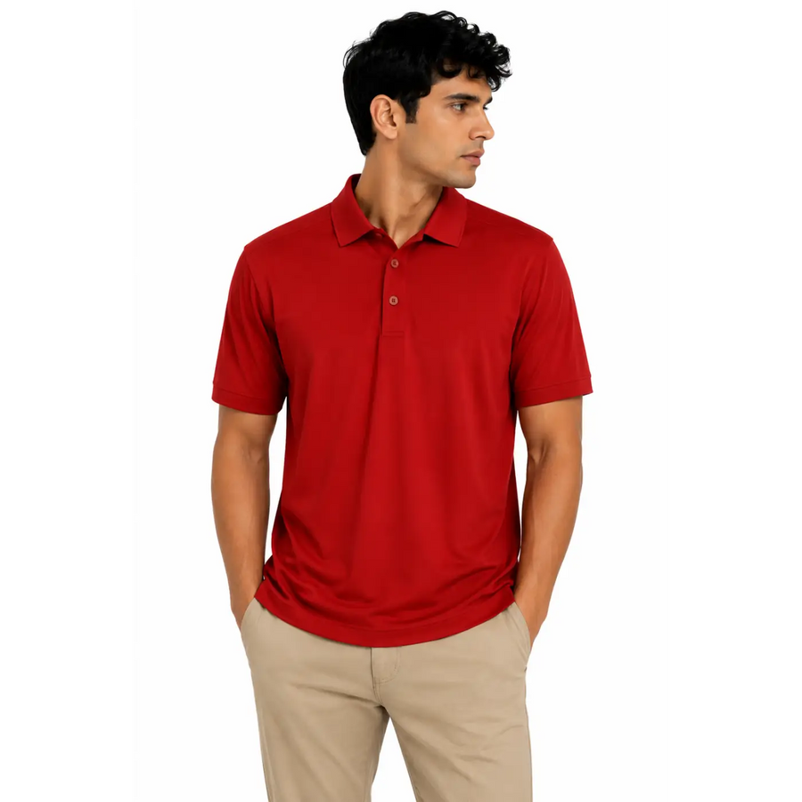 Men’s Red Performance Polo Shirt – Lightweight Moisture-Wicking Golf Polo - Men’s Performance Polo Shirt