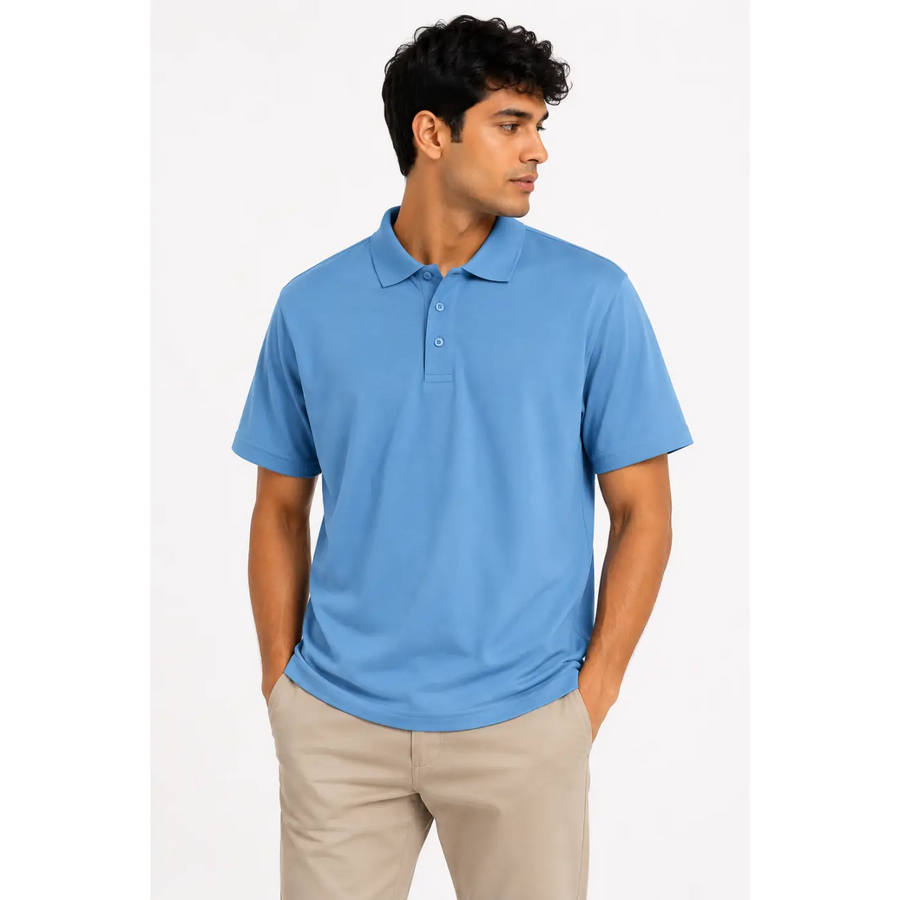 Men’s Sky Blue Performance Polo Shirt – Classic Short Sleeve Collared Tee - Men’s Polo Shirt