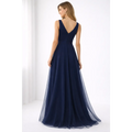 Navy Blue Elegant Maxi Gown – Flowing V-Neck Evening Dress - Women’s Dress