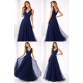 Navy Blue Elegant Maxi Gown – Flowing V-Neck Evening Dress - Women’s Dress