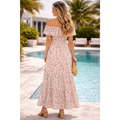 Off-Shoulder Leopard Print Maxi Dress – Flowy Summer Ruffle Hem Dress - Women’s Dress