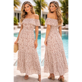 Off-Shoulder Leopard Print Maxi Dress – Flowy Summer Ruffle Hem Dress - Women’s Dress