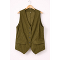Olive Corduroy Button-Front Vest – Tailored Sleeveless Layering Piece