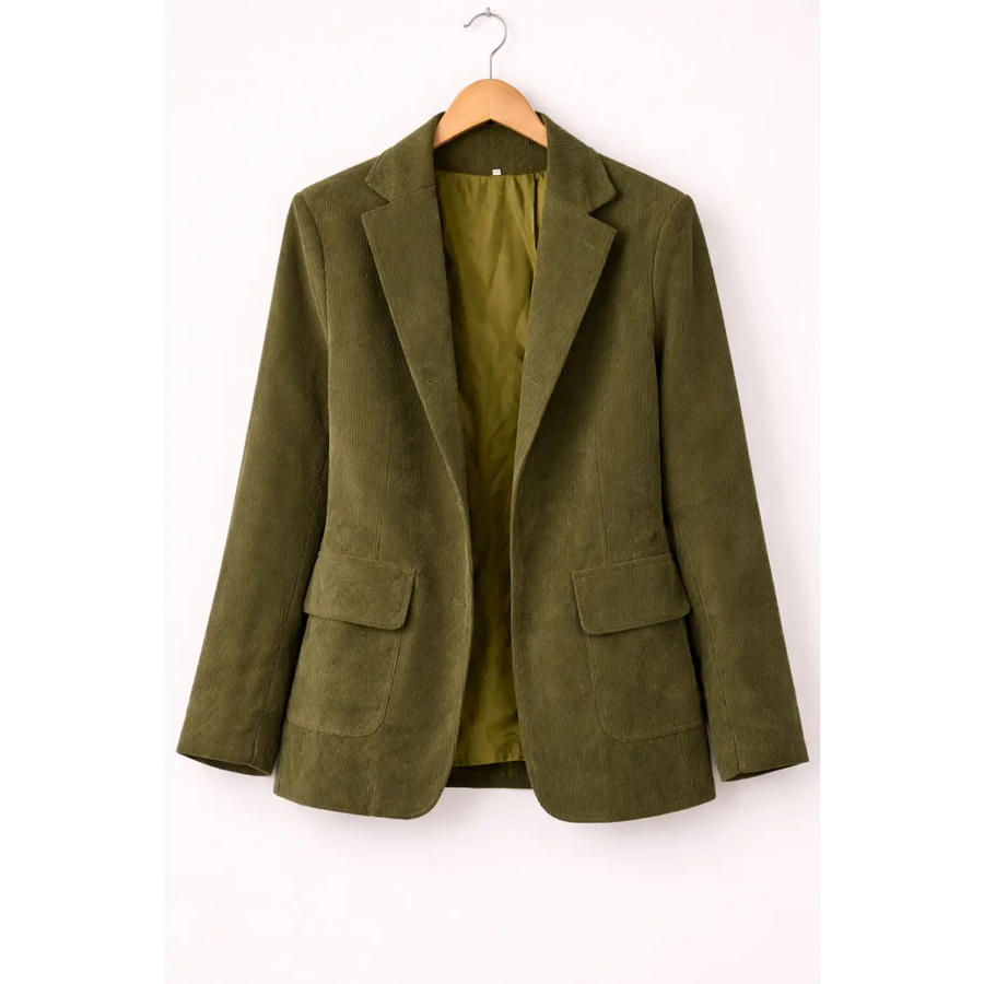 Olive Corduroy Tailored Blazer – Classic Structured Jacket