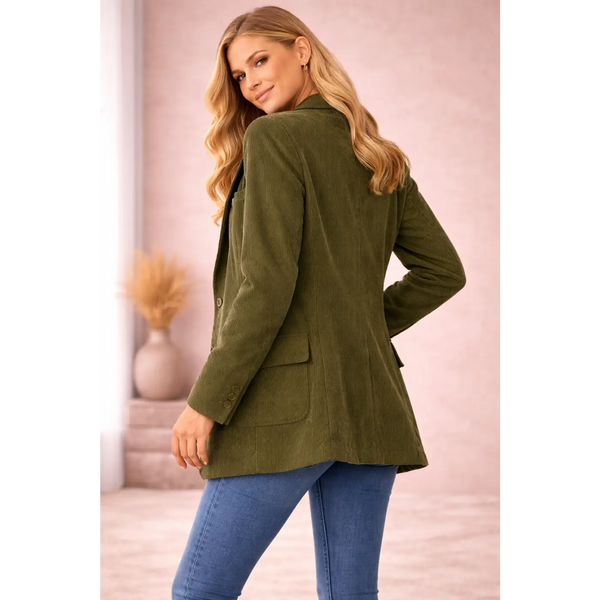 Olive Corduroy Tailored Blazer – Classic Structured Jacket