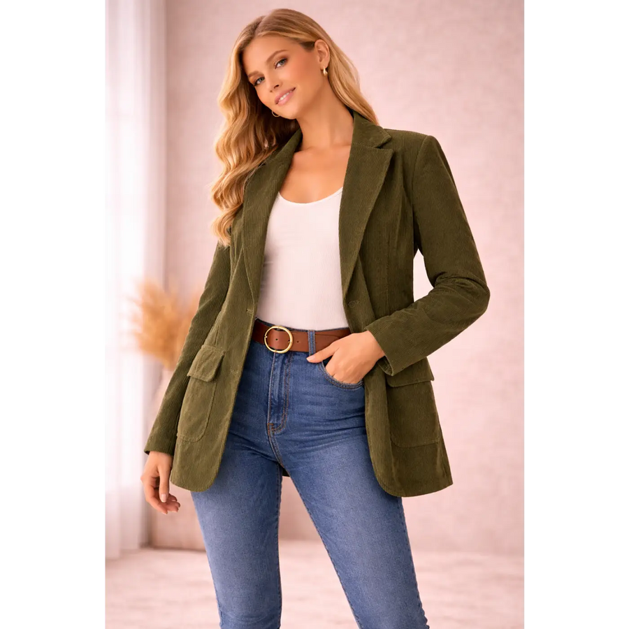 Olive Corduroy Tailored Blazer – Classic Structured Jacket