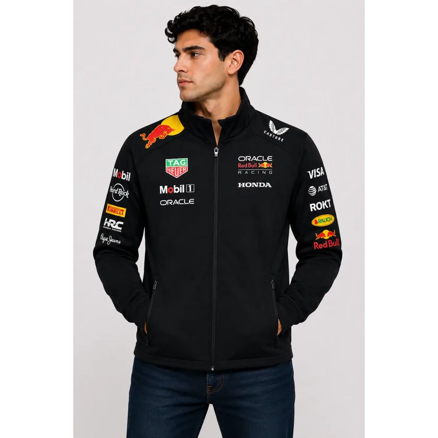 Oracle Red Bull Racing Team Track Jacket – Black Full Zip Motorsport Jacket - Men’s Track Jacket
