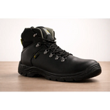 Premium black safety work boot with reinforced toe and rugged sole for heavy duty protective industrial use