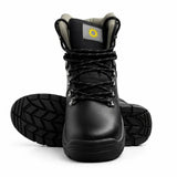 Premium black safety leather work boot with yellow logo designed for heavy duty protective industrial use