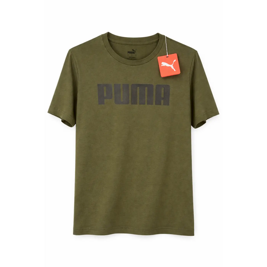 Puma Men’s Olive Green Logo T-Shirt | Regular Fit Casual Tee - T-Shirts
