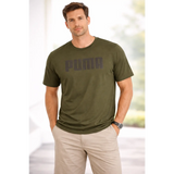 Puma Men’s Olive Green Logo T-Shirt | Regular Fit Casual Tee - T-Shirts