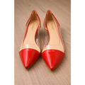 Red Patent Pointed Toe Heels with Transparent Sides – Elegant Kitten Heel Pumps