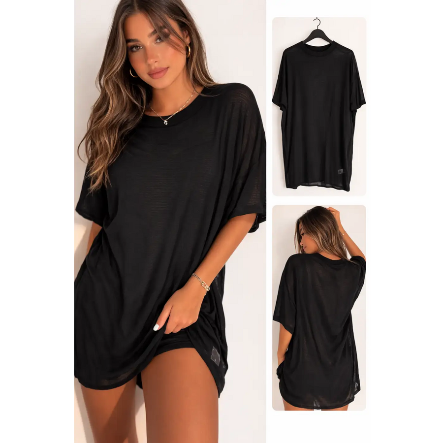Sheer Oversized Lounge Tee - Oversized T-Shirt / Lounge Top / Cover-Up