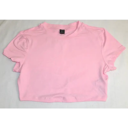 SHEIN Baby Pink Plain Crop T-Shirt, Size XS