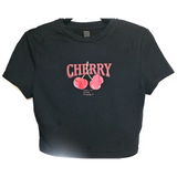 SHEIN Black "Cherry" Graphic Crop T-Shirt, Size M