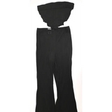 SHEIN Black Ribbed Bandeau Top & Wide Leg Flared Trousers