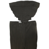 SHEIN Black Ribbed Bandeau Top & Wide Leg Flared Trousers