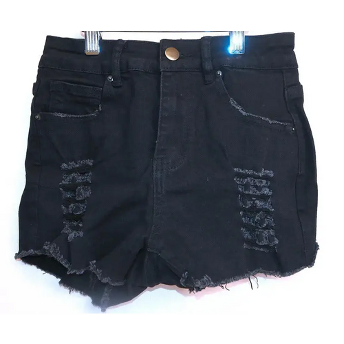SHEIN Black Ripped Distressed Denim Hot Pants