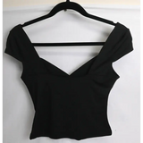 SHEIN Black Sweetheart Neck Cap Sleeve Crop Top, Size XS