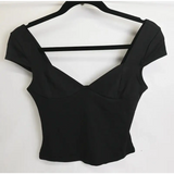 SHEIN Black Sweetheart Neck Cap Sleeve Crop Top, Size XS