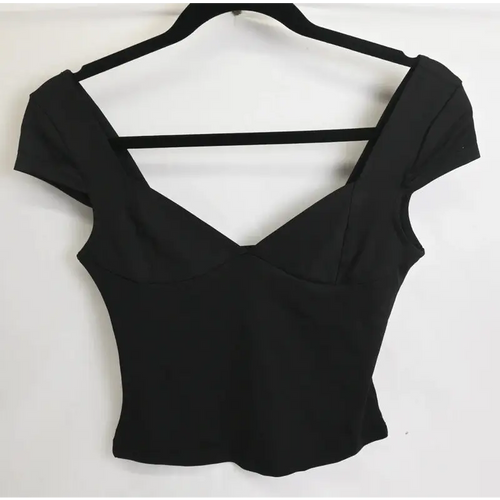 SHEIN Black Sweetheart Neck Cap Sleeve Crop Top, Size XS
