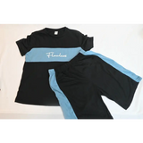 SHEIN "Flawless" Black & Blue Colour Block T-Shirt & Shorts