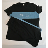 SHEIN "Flawless" Black & Blue Colour Block T-Shirt & Shorts