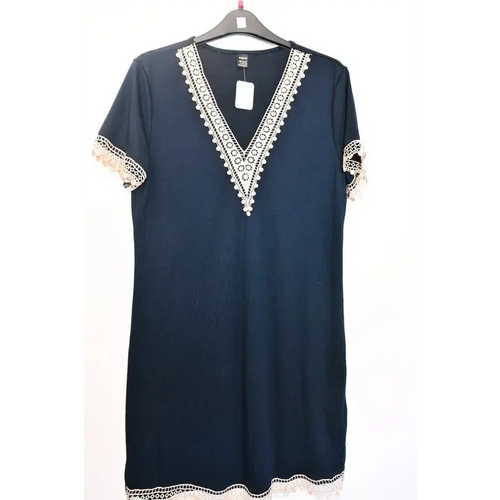 SHEIN Navy Blue Crochet Lace Trim Dress, Size L