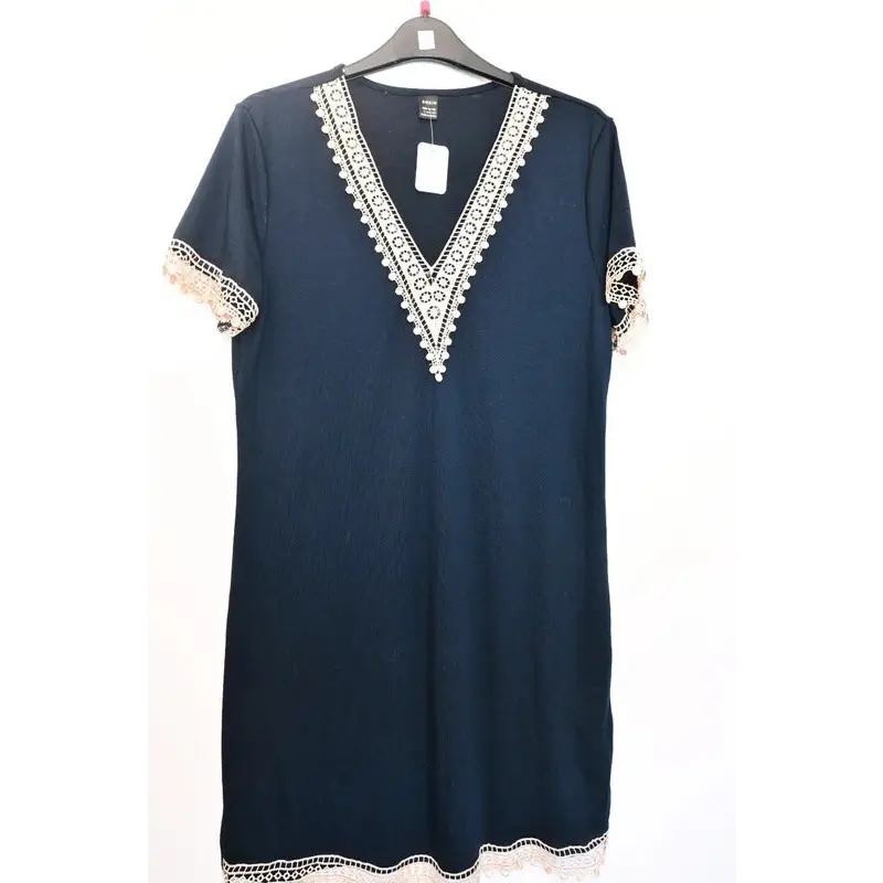 SHEIN Navy Blue Crochet Lace Trim Dress, Size L