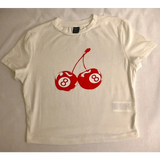 SHEIN White "8-Ball Cherry" Graphic Crop T-Shirt, Size XS