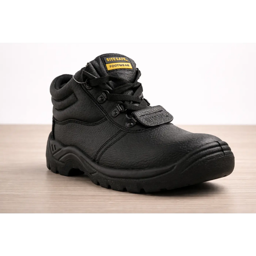 SiteSafe Men’s Black Safety Work Boots – Industrial Steel Toe Lace-Up Boots