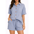 Sky Blue Cotton Lounge Shorts Set – Button-Up Top & Drawstring Shorts