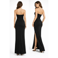 Strapless Black Bodycon Maxi Dress – Elegant Sweetheart Neck Gown with Slit - Women’s Dress