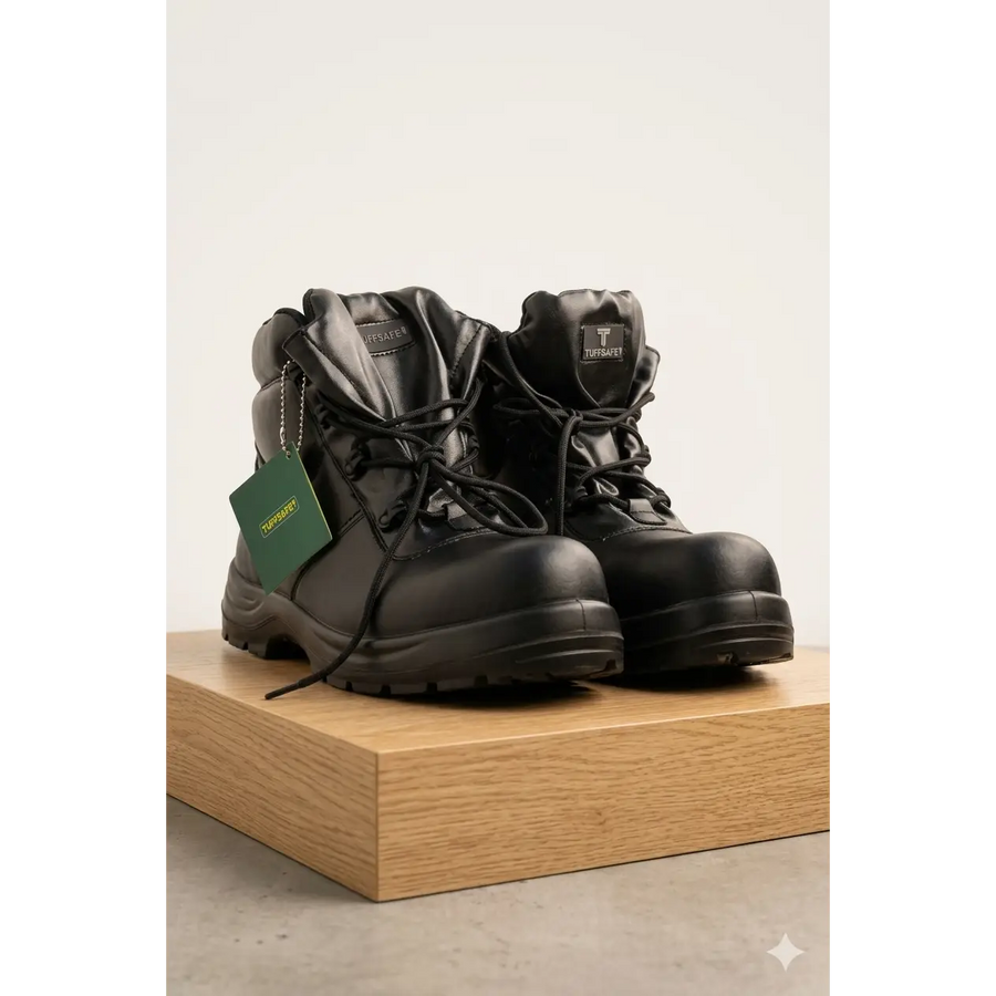 TUFFSAFE Men’s Black Steel Toe Safety Work Boots