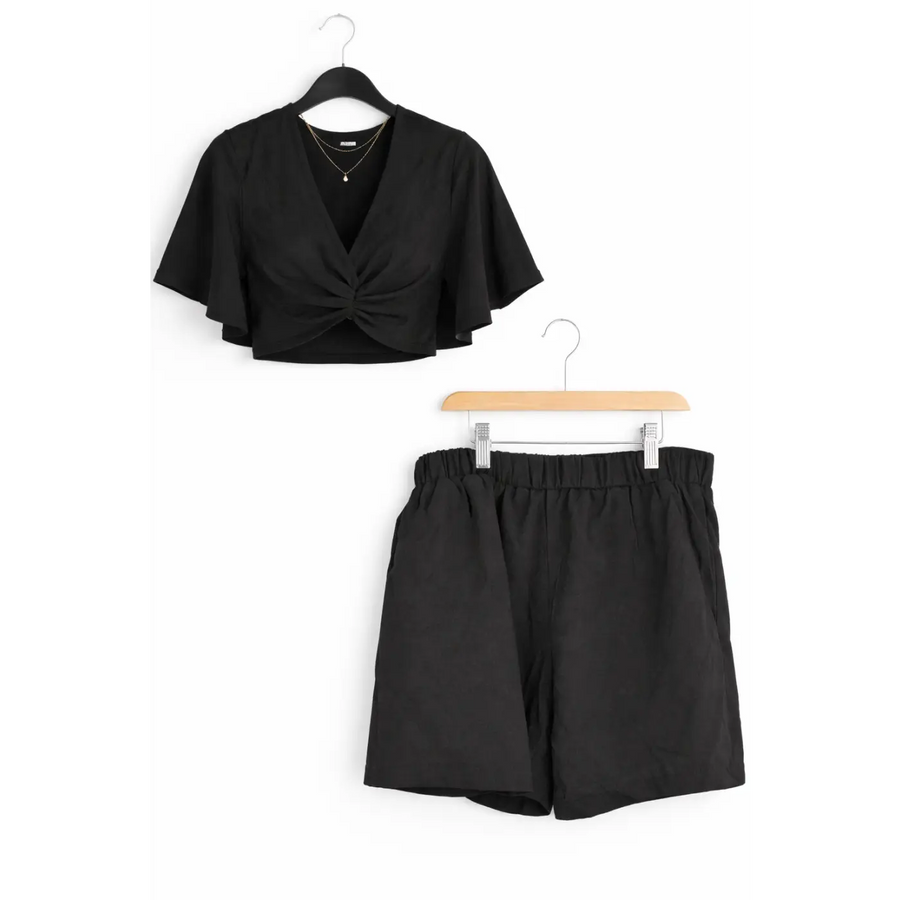 Twist Front Crop Top & Shorts Set - 2-Piece Set / Crop Top & Shorts / Matching Set