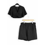 Twist Front Crop Top & Shorts Set - 2-Piece Set / Crop Top & Shorts / Matching Set