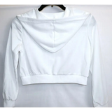 White Cropped Zip-Up Hoodie / Crop Sweatshirt, Long Sleeve